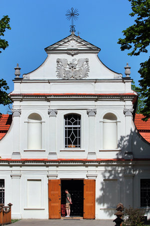 Zwierzyniec, Poland - May 3, 2018: St.John's of Nepomuk Church on a lake, with access to the chapel island via bridge.のeditorial素材