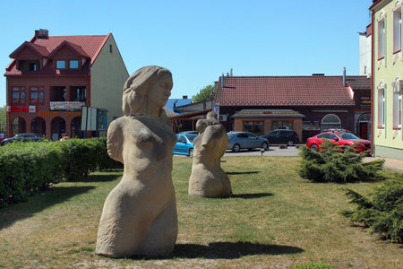 Jozefow, Poland - May 3, 2018: Center of Jozefow in Lublin Voivodeship, infamous for Jewish massacre in 1942. Now the town is a popular tourist center, due to its picturesque location.のeditorial素材