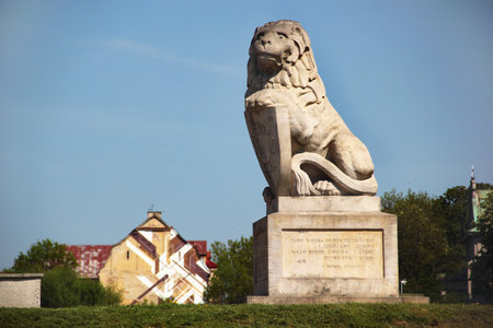 Lublin, Poland - April 30, 2018: Monument to the Lion,のeditorial素材