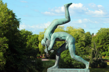 Oslo, Norway - June 26, 2018: Sculpture works and artistic objects of Gustav Vigeland in Frogner park, the popular tourist destination in Norwegian capital.のeditorial素材