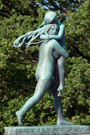 Oslo, Norway - June 26, 2018: Sculpture works and artistic objects of Gustav Vigeland in Frogner park, the popular tourist destination in Norwegian capital.のeditorial素材