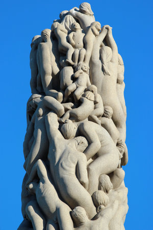 Oslo, Norway - June 26, 2018: Sculpture works and artistic objects of Gustav Vigeland in Frogner park, the popular tourist destination in Norwegian capital.のeditorial素材