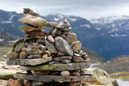 Stone cairn on a way to Trolltunga, Norwayの写真素材
