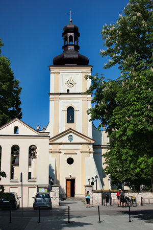 Narol, Poland - May 4, 2018: Church of the Nativity of the Blessed Virgin Mary in center of Narol, Subcarpathian Voivodeship.のeditorial素材