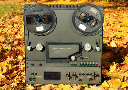 Kharkiv, Ukraine - October 19, 2018: Old Soviet-made stereo tape reel recorder Olimp-003. It was produced in the USSR since 1984.のeditorial素材