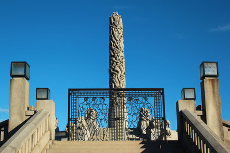 Oslo, Norway - June 26, 2018: Sculpture works and artistic objects of Gustav Vigeland in Frogner park, the popular tourist destination in Norwegian capital.のeditorial素材