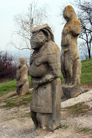 Scythian kurgan with anthropomorphic stone sculptures in Izyum, Eastern Ukraineの写真素材