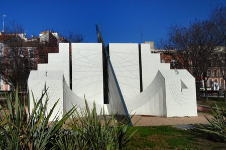 Madrid, Spain - December 18, 2016: Solar clock near the Puerta de Toledo Campus of Charles III...