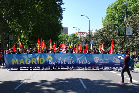 Madrid, Spain - May 1, 2017: Demonstration of Communist Party of Spain and trade unions in central Madrid on the International Workers' Day.のeditorial素材