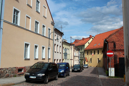 Lidzbark Warminski, Poland - May 6, 2019: Cityscape of central  Lidzbark Warminski, a town in the...