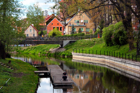 Lidzbark Warminski, Poland - May 6, 2019: Cityscape of central Lidzbark Warminski, a town in the Warmian-Masurian Voivodeship in Poland and the capital of Lidzbark County.のeditorial素材