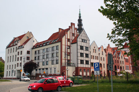 Elblag, Poland - May 9, 2019: Cityscape of Elblag. Old Town of Elblag was destroyed during World War...