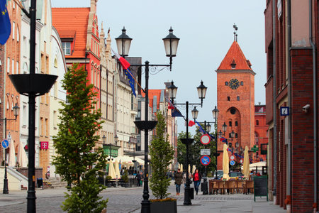 Elblag, Poland - May 9, 2019: Streets of Elblag. Old Town of Elblag was destroyed during World War II and is being restored since 1989 till now.のeditorial素材