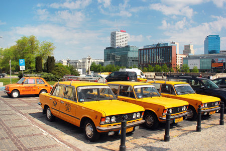 Warsaw, Poland - May 1, 2019: Vintage cars for rental in Warsaw. Warsaw Self-Drive Tour gives visitors of the city the unique chance to explore Warsaw in a vintage Polish cars.のeditorial素材