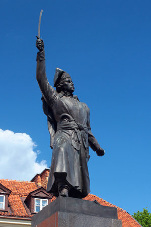 Warsaw, Poland - May 1, 2019: Statue of Jan Kilinski, one of the commanders of the Kosciuszko Uprising in 1794 against the Russian garrison in Warsaw. Statue by Stanislaw Jackowski.のeditorial素材