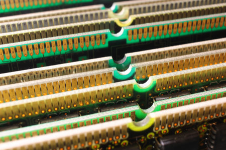 Computer memory modules. Gold plated connectors on SIMM and DIMM boards.