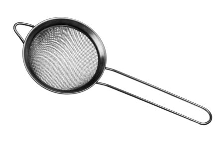 Metal sieve isolated on white backgroundの写真素材