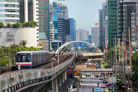 Bangkok, Thailand - December 1, 2019: Sathong Road and Silom line of Bangkok Mass Transit System in...