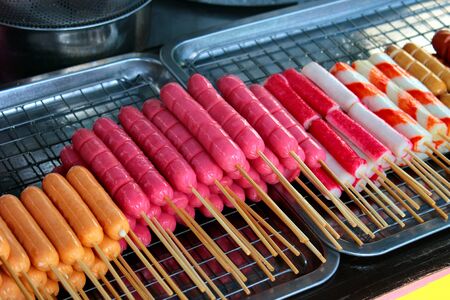 Thai street food at outdoor night market in Bangkok, Thailand. の写真素材