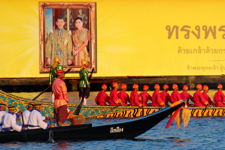 Bangkok, Thailand - December 12, 2019: The Royal Barge Procession on Chao Phraya River, the final...