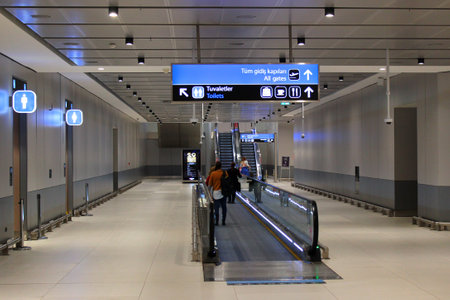 Istanbul, Turkey - November 28, 2019: Interior of departure hall in new Istanbul Airport. The main international airport serving Istanbul was opened in 2018.のeditorial素材