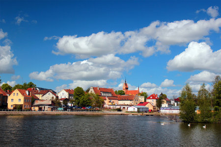 Gorowo Ilaweckie, Poland - May 7, 2019: Townscape of Gorowo Ilaweckie, a small town in northern Poland, located in the Bartoszyce County, Warmian-Masurian Voivodeship.のeditorial素材