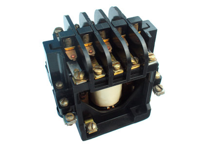 Automatic tripping contactor, magnetic starter isolated against white background