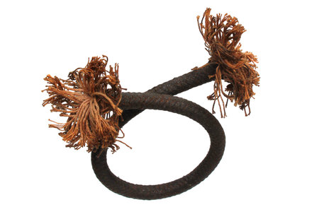 Old rope with frayed ends, isolated against white background1