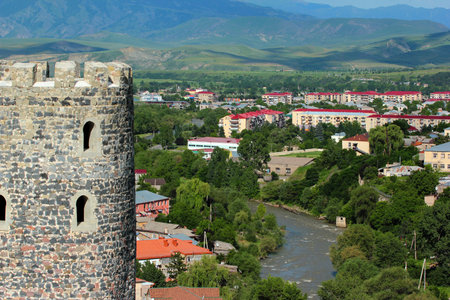 View of Akhaltsikhe city center from the tower of Rabati Castle.の写真素材