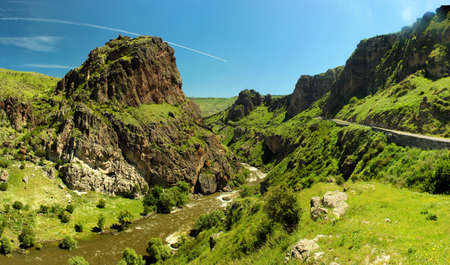 Mtkvari river gorge near Tmogvi in Samtskhe-Javakheti region of Southern Georgiaの写真素材