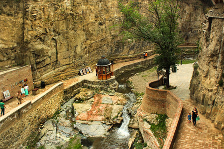 Tbilisi, Georgia - June 19, 2016: Leghvtakhevi gorge, separating the ancient Kala district from the main city, is located in historical Abanotubani district of Old Tbilisi.のeditorial素材