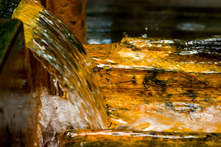 Mineral spring with rusty colored chalybeate waterの写真素材