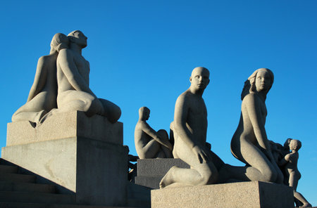 Oslo, Norway - June 26, 2018: Fragments of central Monolith composition by Gustav Vigeland in Frogner sculpture park, a popular tourist destination in Oslo.のeditorial素材