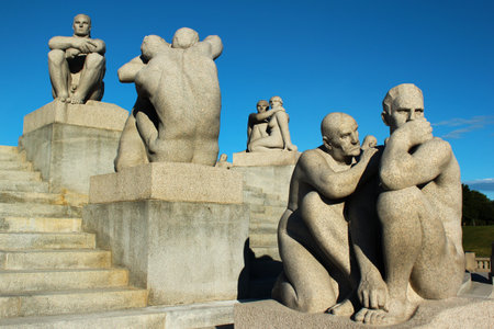 Oslo, Norway - June 26, 2018: Fragments of central Monolith composition by Gustav Vigeland in Frogner sculpture park, a popular tourist destination in Oslo.のeditorial素材
