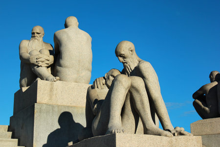 Oslo, Norway - June 26, 2018: Fragments of central Monolith composition by Gustav Vigeland in...