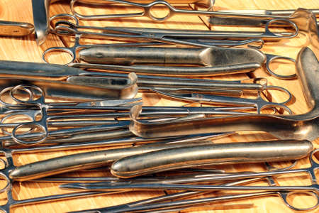Old metal obstetric, gynecological and urological instrumentsの写真素材