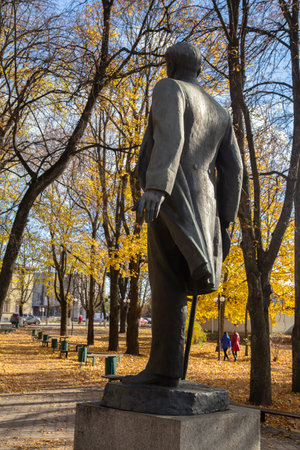 Trostianets, Ukraine - October 15, 2021: Monument to Pyotr Tchaikovsky, a Russian composer who visited Trostianets in 1864 and wrote his first substantial work for orchestra, The Storm overture.のeditorial素材