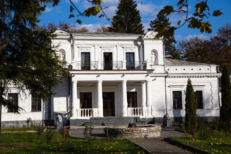 Trostianets, Ukraine - October 15, 2021: Walkways, decorative sculptures and promenades in public park in Trostianets, a city in Sumy Oblast, Eastern Ukraine.のeditorial素材