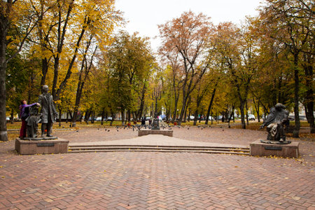 Hlukhiv, Ukraine - October 16, 2021: Monument to Dmitry Bortniansky and Maxim Berezovsky, a Russian and Ukrainian composers in central Glukhov.のeditorial素材