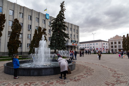Nizhyn, Ukraine - October 17, 2021: View of Ivan Franko square in central Nezhin, a city located in the Chernihiv Oblast of northern Ukraine along the Oster River.のeditorial素材