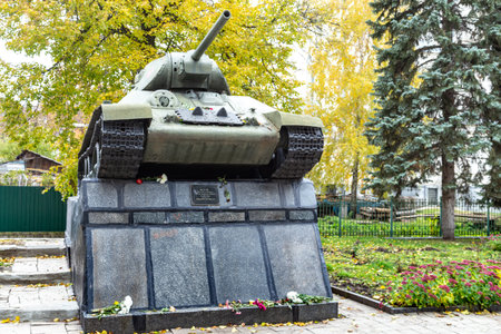 Hlukhiv, Ukraine - October 16, 2021: Monument to the residents of Glukhiv who died fighting the Nazi invasion during tht World War II.のeditorial素材
