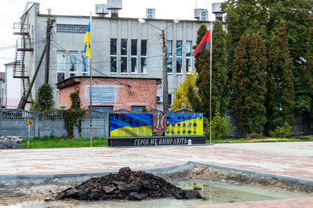 Nizhyn, Ukraine - October 17, 2021: Monument to heroes who died for the independence of Ukraine in the Russian-Ukrainian war,のeditorial素材