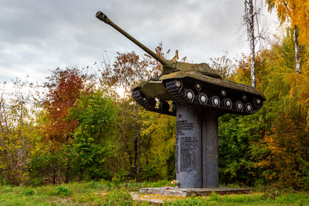 Trostianets, Ukraine - October 17, 2021: Monument to victims of World War II near Trostianets village in Chernihiv Oblast of Ukraineのeditorial素材