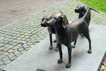 Vilnius, Lithuania - July 13, 2017:  Sculpture of Lithuanian hounds, the only Lithuanian hunting dog breed.のeditorial素材