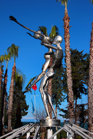 Kemer, Turkey - February 4, 2022: The Rain of Love sculpture by Zafer Sari, 2007. Installed as a fountain in coastal Kugulu park in Kemer, a popular resort town in Antalya region.のeditorial素材