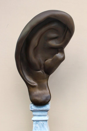 Minsk, Belarus - July 14, 2017: Sculpture of Make-A-Wish Ear near central Nyamiha street, a popular place among locals and tourists.のeditorial素材