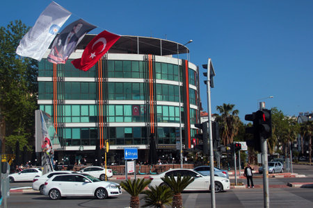 Antalya, Turkey - April 22, 2022: View of Ataturk Boulevard in Konyaalti district of Antalya, the popular resort city on Mediterranean coast of Turkeyのeditorial素材