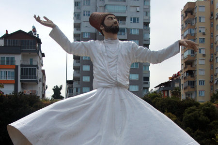 Antalya, Turkey - April 29, 2022: Monument to Jalal ad-Din Rumi, a 13th-century Persian poet and Sufi mystic in Mevlana Park.のeditorial素材