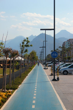 Antalya, Turkey - May 16, 2022: View of Konyaalti beach, one of the two main beaches of Antalya, located in the western part of the city.のeditorial素材