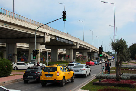 Antalya, Turkey - June 20, 2022: The Meltem multi-level junction, a part of 3rd Antray tram line on...